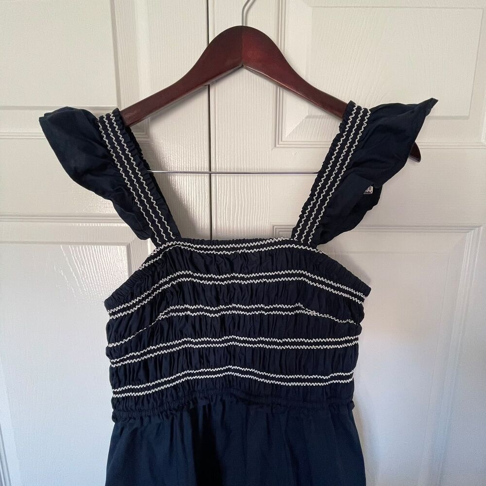 Time & Tru Womens S(4-6) Navy Smocked Flutter Sleeve Tiered Midi Dress Cotton - Picture 5 of 10